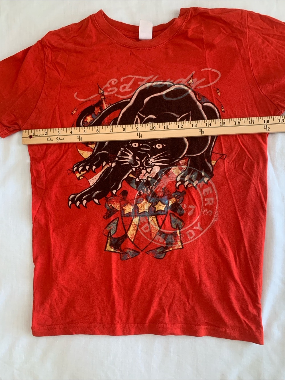 Ed Hardy Red Black Panther Graphic Tee Youth XL/14 Fits Women's Small Y2K - Picture 4 of 6